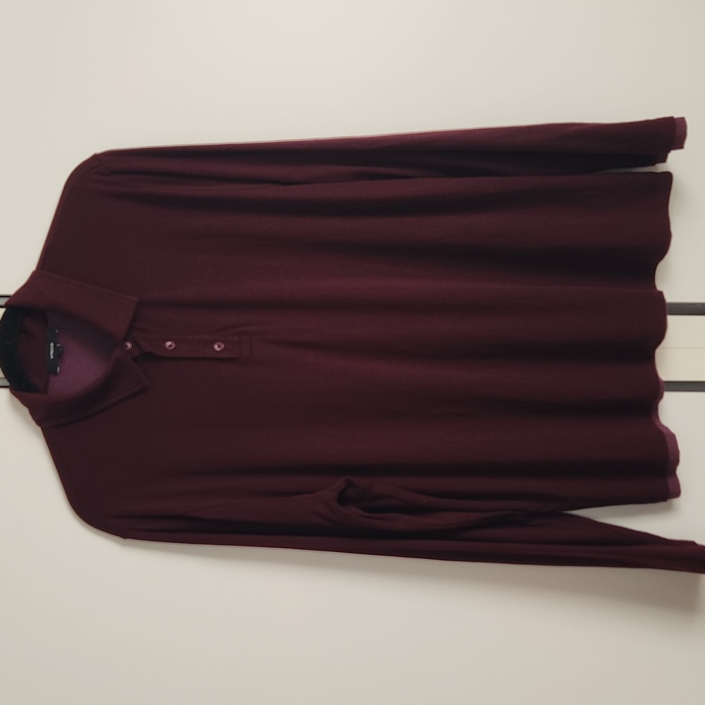 Vince Double Layer Men Long Sleeve Polo Shirt Burgundy Maroon Color Size L - Picture 3 of 16